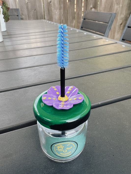 Hand-held Hummingbird Feeder - Green Top, Purple & Yellow Flower Accents