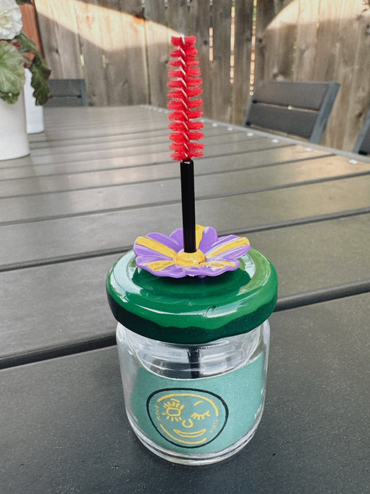 Hand-held Hummingbird Feeder - Green Top, Purple & Yellow Flower